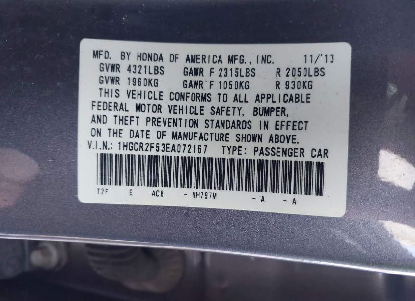 Photo 9 of 2014 Honda Accord SPORT (VIN 1HGCR2F53EA072167)