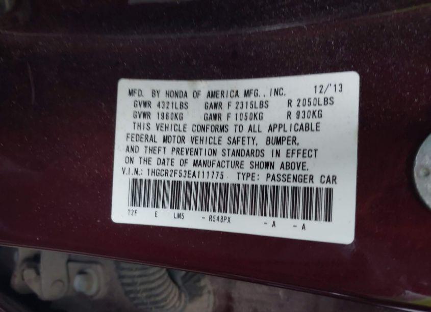Photo 9 of 2014 Honda Accord SPORT (VIN 1HGCR2F53EA111775)
