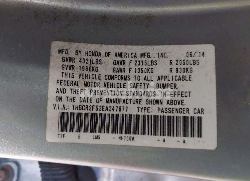 Photo 9 of 2014 Honda Accord SPORT (VIN 1HGCR2F53EA247677)