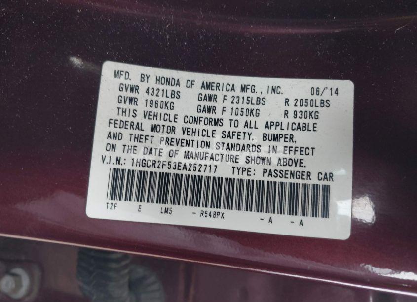 Photo 9 of 2014 Honda Accord SPORT (VIN 1HGCR2F53EA252717)