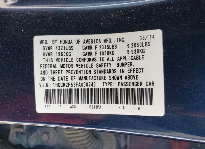 Photo 9 of 2015 Honda Accord SPORT (VIN 1HGCR2F53FA000743)