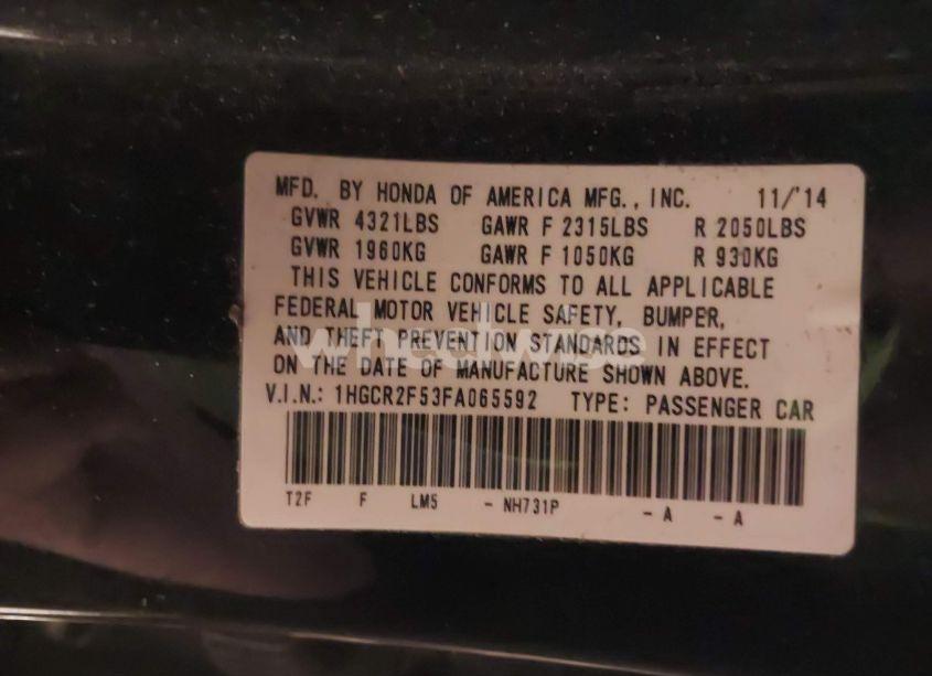 Photo 9 of 2015 Honda Accord SPORT (VIN 1HGCR2F53FA065592)