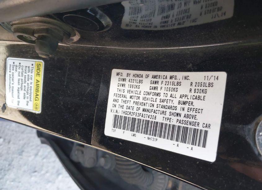 Photo 9 of 2015 Honda Accord SPORT (VIN 1HGCR2F53FA074308)