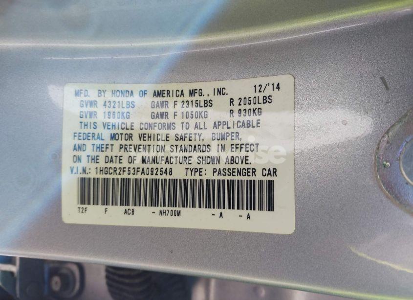 Photo 9 of 2015 Honda Accord SPORT (VIN 1HGCR2F53FA092548)