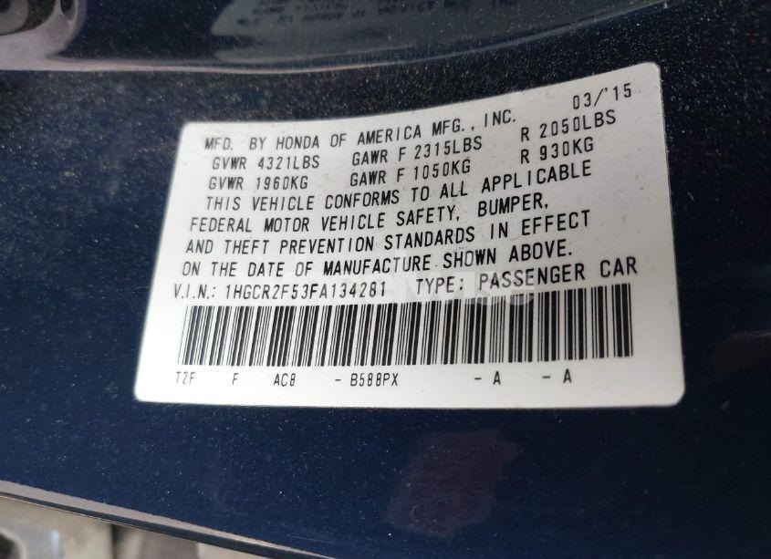 Photo 9 of 2015 Honda Accord SPORT (VIN 1HGCR2F53FA134281)