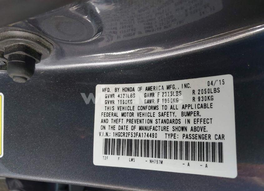 Photo 9 of 2015 Honda Accord SPORT (VIN 1HGCR2F53FA174490)