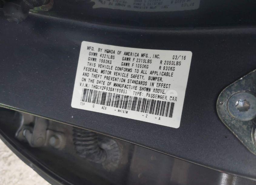 Photo 9 of 2016 Honda Accord SPORT (VIN 1HGCR2F53GA160851)