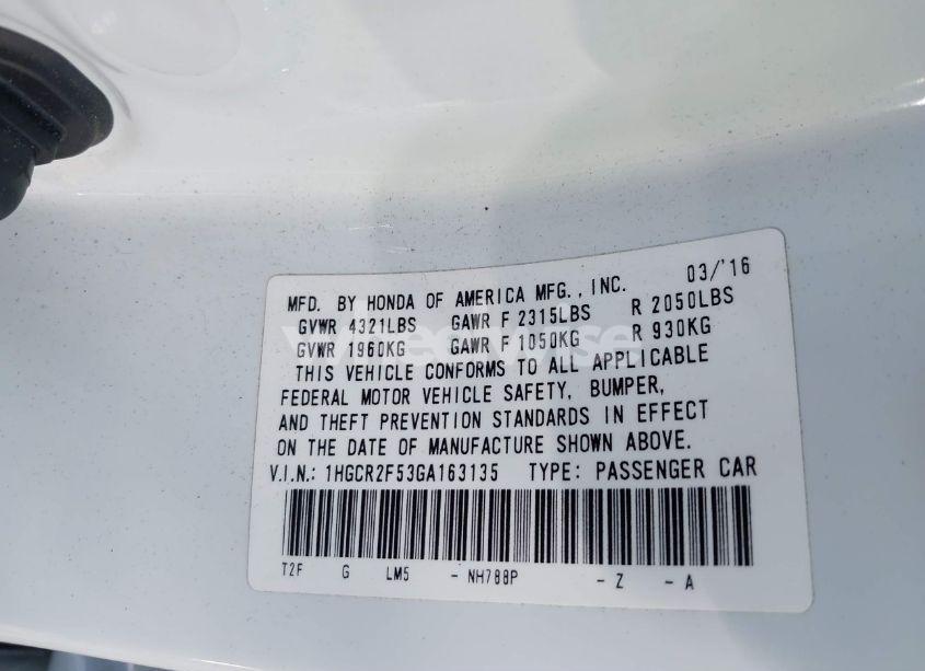 Photo 9 of 2016 Honda Accord SPORT (VIN 1HGCR2F53GA163135)