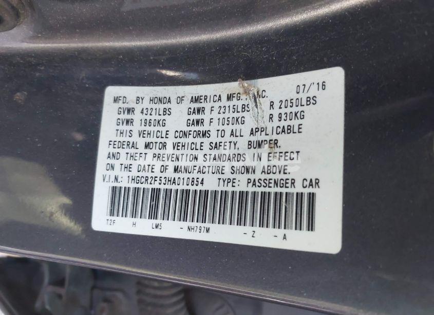 Photo 9 of 2017 Honda Accord SPORT (VIN 1HGCR2F53HA010854)