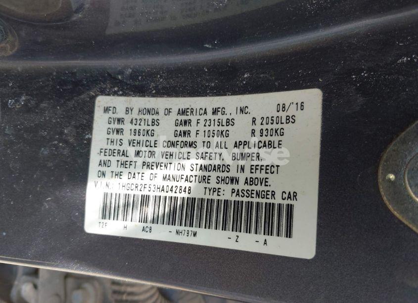 Photo 9 of 2017 Honda Accord SPORT (VIN 1HGCR2F53HA042848)