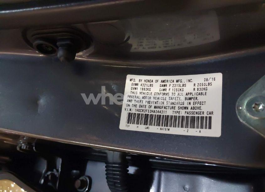 Photo 9 of 2017 Honda Accord SPORT (VIN 1HGCR2F53HA044311)