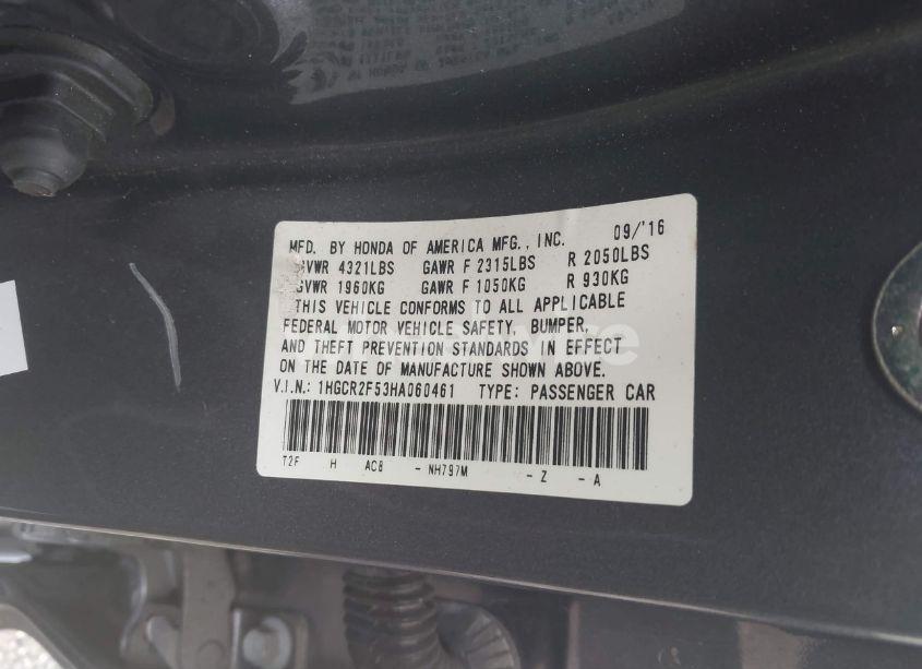 Photo 9 of 2017 Honda Accord SPORT (VIN 1HGCR2F53HA060461)