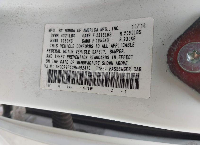 Photo 9 of 2017 Honda Accord SPORT (VIN 1HGCR2F53HA092410)