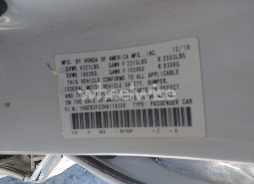 Photo 9 of 2017 Honda Accord SPORT (VIN 1HGCR2F53HA118309)