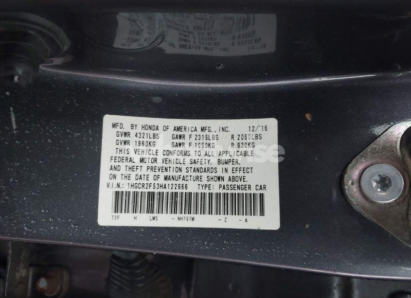 Photo 9 of 2017 Honda Accord SPORT (VIN 1HGCR2F53HA122666)