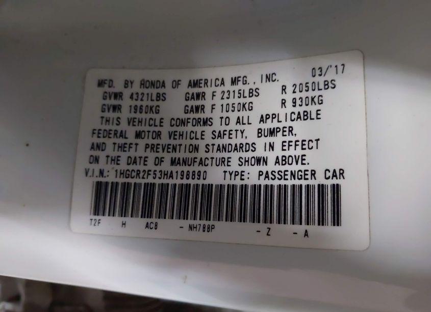 Photo 9 of 2017 Honda Accord SPORT (VIN 1HGCR2F53HA198890)