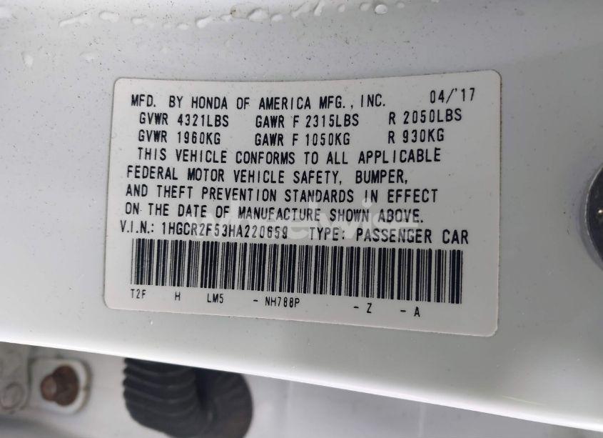 Photo 9 of 2017 Honda Accord SPORT (VIN 1HGCR2F53HA220659)