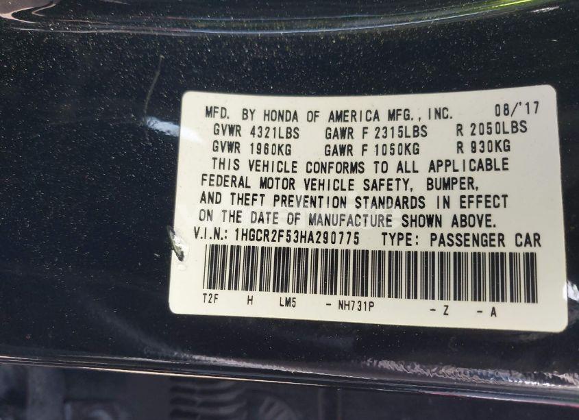 Photo 9 of 2017 Honda Accord SPORT (VIN 1HGCR2F53HA290775)