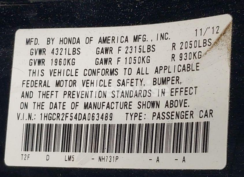 Photo 9 of 2013 Honda Accord SPORT (VIN 1HGCR2F54DA063489)