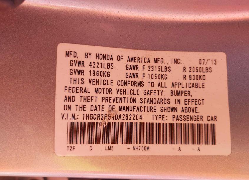 Photo 9 of 2013 Honda Accord SPORT (VIN 1HGCR2F54DA262204)