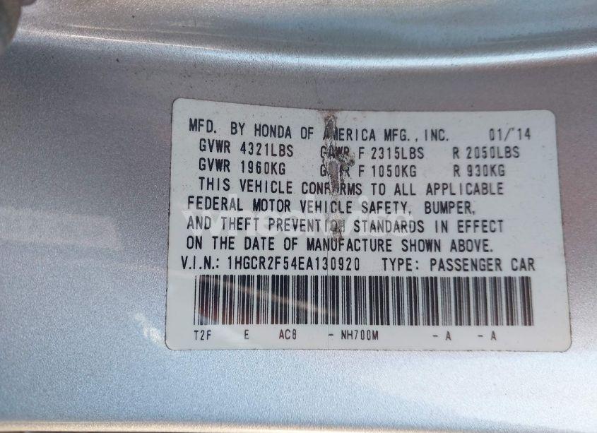 Photo 9 of 2014 Honda Accord SPORT (VIN 1HGCR2F54EA130920)