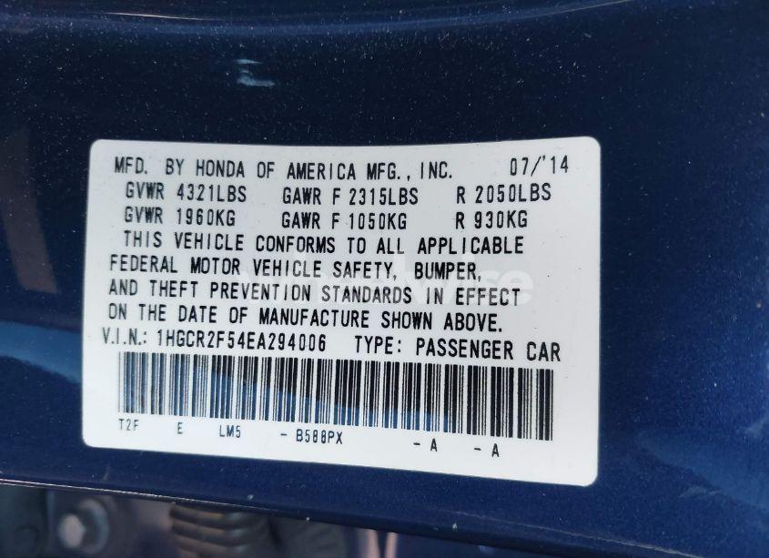 Photo 9 of 2014 Honda Accord SPORT (VIN 1HGCR2F54EA294006)