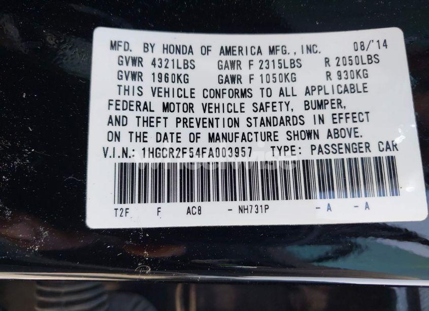 Photo 9 of 2015 Honda Accord SPORT (VIN 1HGCR2F54FA003957)