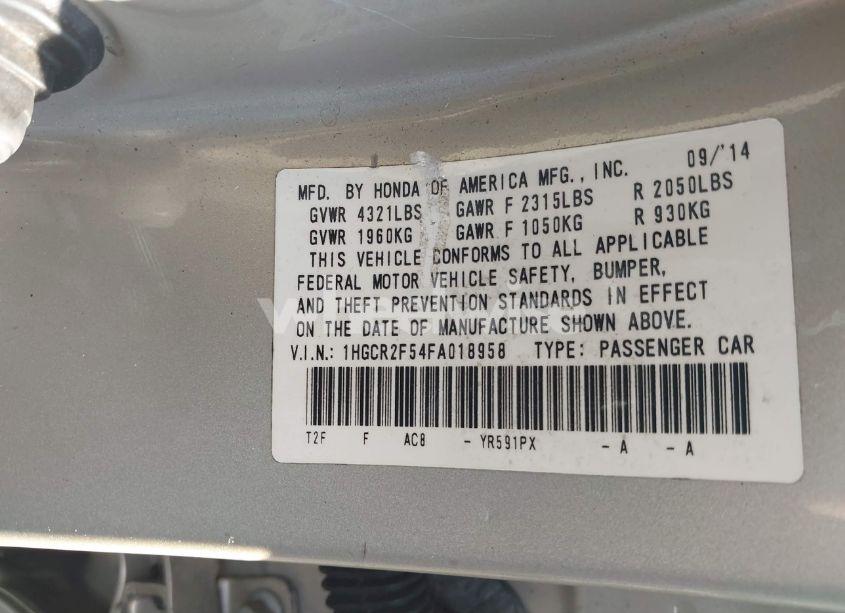 Photo 9 of 2015 Honda Accord SPORT (VIN 1HGCR2F54FA018958)