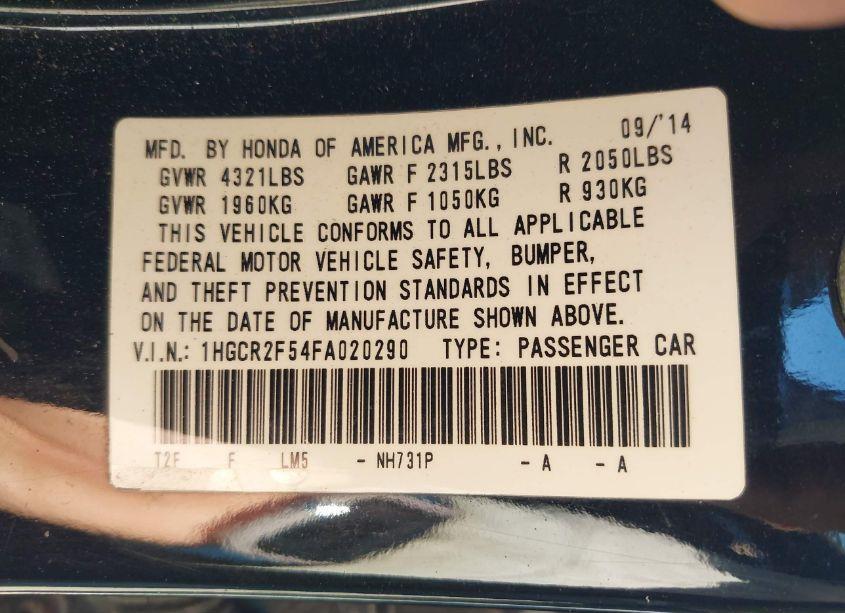 Photo 9 of 2015 Honda Accord SPORT (VIN 1HGCR2F54FA020290)