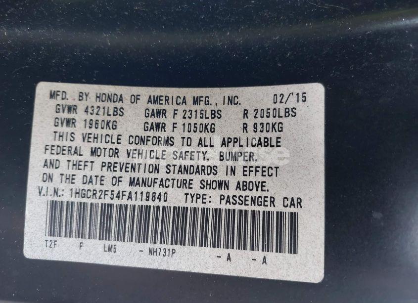 Photo 9 of 2015 Honda Accord SPORT (VIN 1HGCR2F54FA119840)