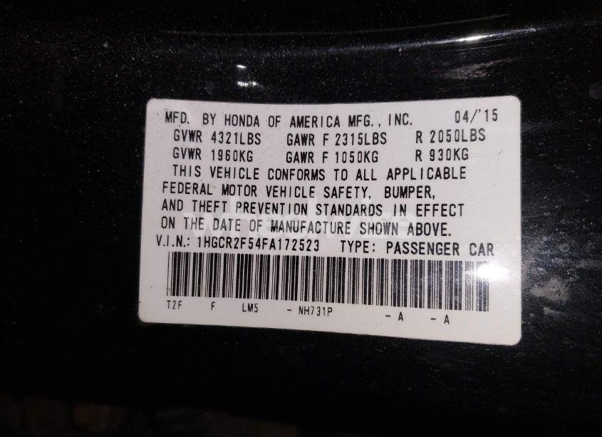 Photo 9 of 2015 Honda Accord SPORT (VIN 1HGCR2F54FA172523)