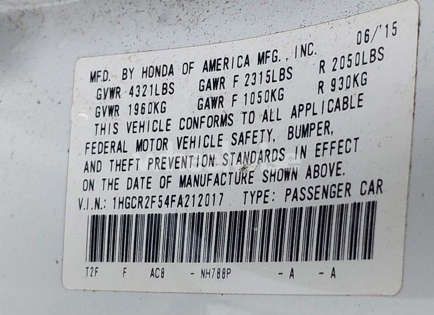 Photo 9 of 2015 Honda Accord SPORT (VIN 1HGCR2F54FA212017)