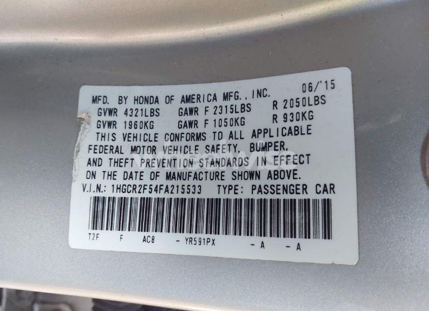 Photo 9 of 2015 Honda Accord SPORT (VIN 1HGCR2F54FA215533)