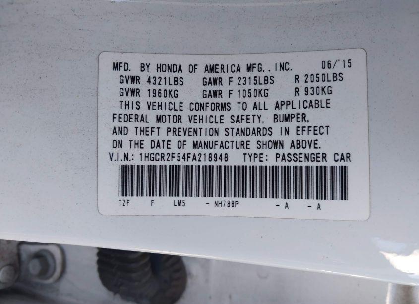 Photo 9 of 2015 Honda Accord SPORT (VIN 1HGCR2F54FA218948)