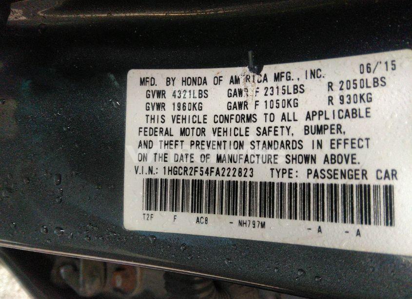 Photo 9 of 2015 Honda Accord SPORT (VIN 1HGCR2F54FA222823)