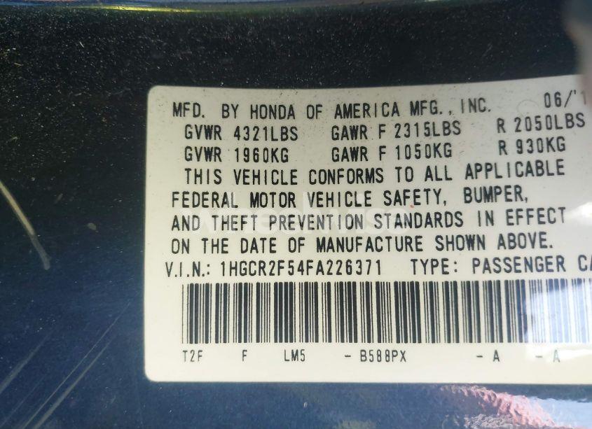 Photo 9 of 2015 Honda Accord SPORT (VIN 1HGCR2F54FA226371)