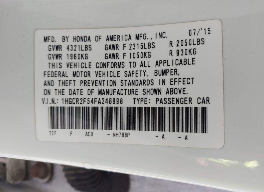 Photo 9 of 2015 Honda Accord SPORT (VIN 1HGCR2F54FA248998)