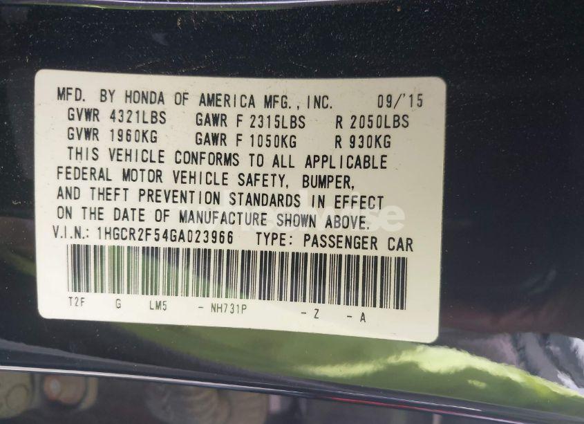 Photo 9 of 2016 Honda Accord SPORT (VIN 1HGCR2F54GA023966)