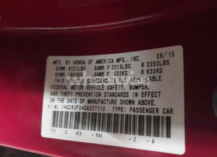 Photo 9 of 2016 Honda Accord SPORT (VIN 1HGCR2F54GA027113)
