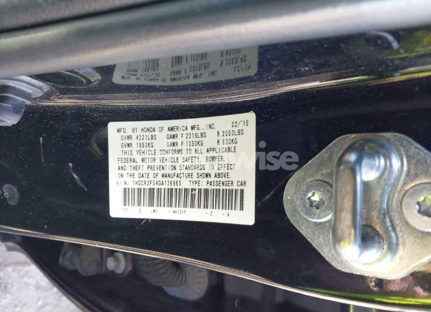 Photo 9 of 2016 Honda Accord SPORT (VIN 1HGCR2F54GA136865)