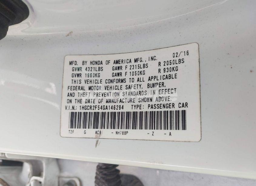 Photo 9 of 2016 Honda Accord SPORT (VIN 1HGCR2F54GA146294)