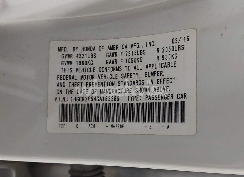 Photo 9 of 2016 Honda Accord SPORT (VIN 1HGCR2F54GA163385)