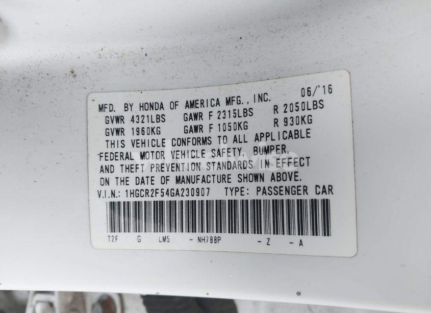 Photo 9 of 2016 Honda Accord SPORT (VIN 1HGCR2F54GA230907)