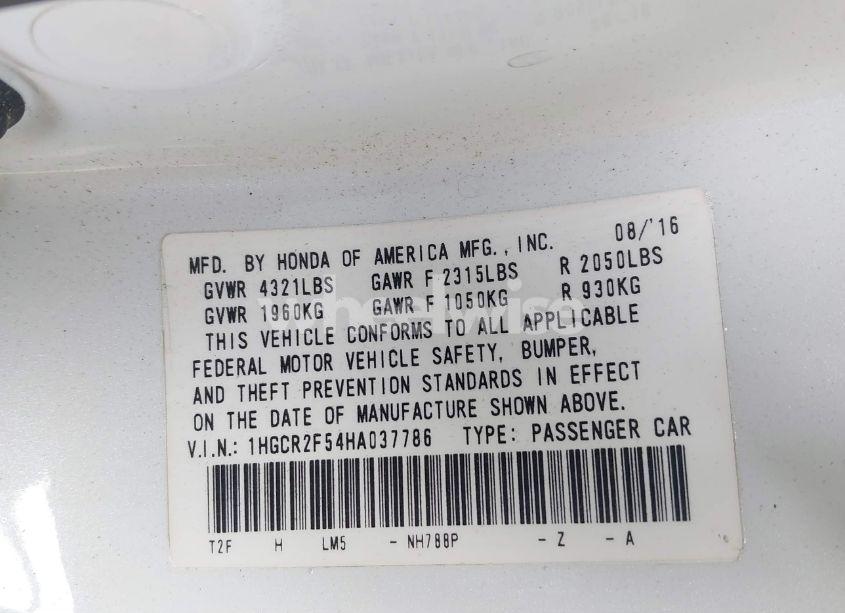 Photo 9 of 2017 Honda Accord SPORT (VIN 1HGCR2F54HA037786)