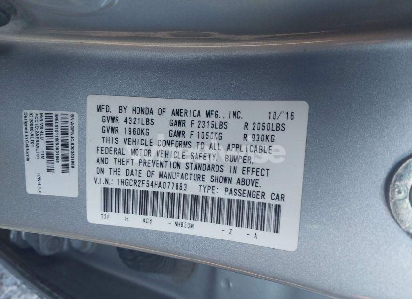 Photo 9 of 2017 Honda Accord SPORT (VIN 1HGCR2F54HA077883)