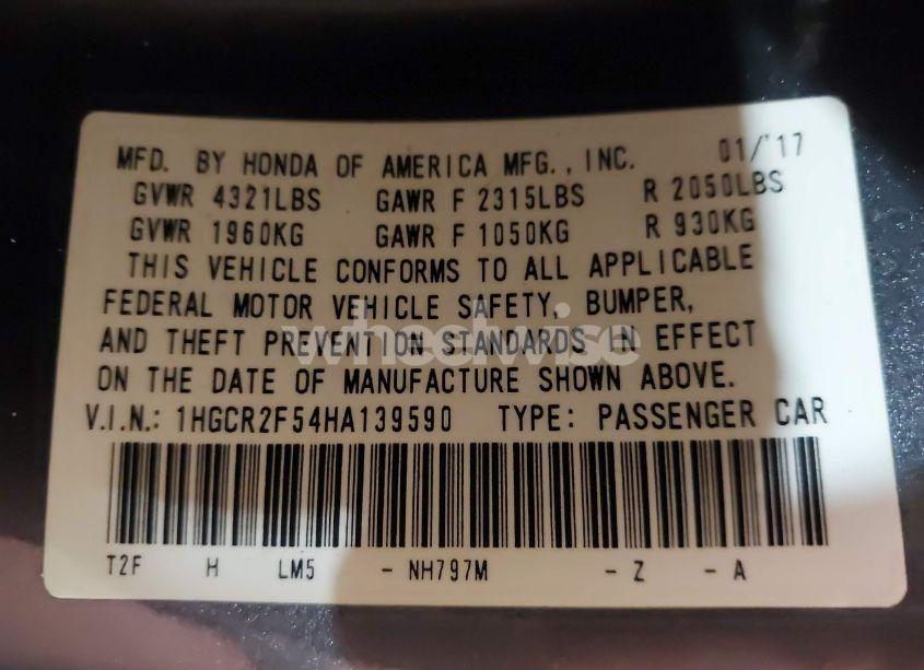 Photo 9 of 2017 Honda Accord SPORT (VIN 1HGCR2F54HA139590)