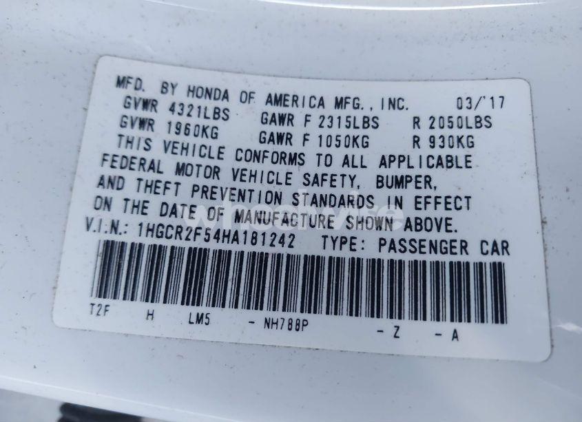 Photo 9 of 2017 Honda Accord SPORT (VIN 1HGCR2F54HA181242)