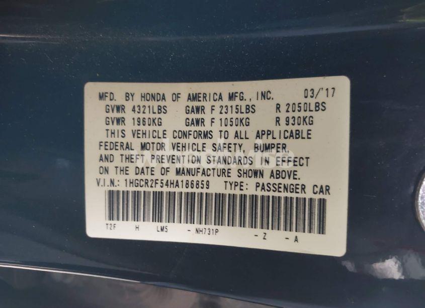 Photo 9 of 2017 Honda Accord SPORT (VIN 1HGCR2F54HA186859)