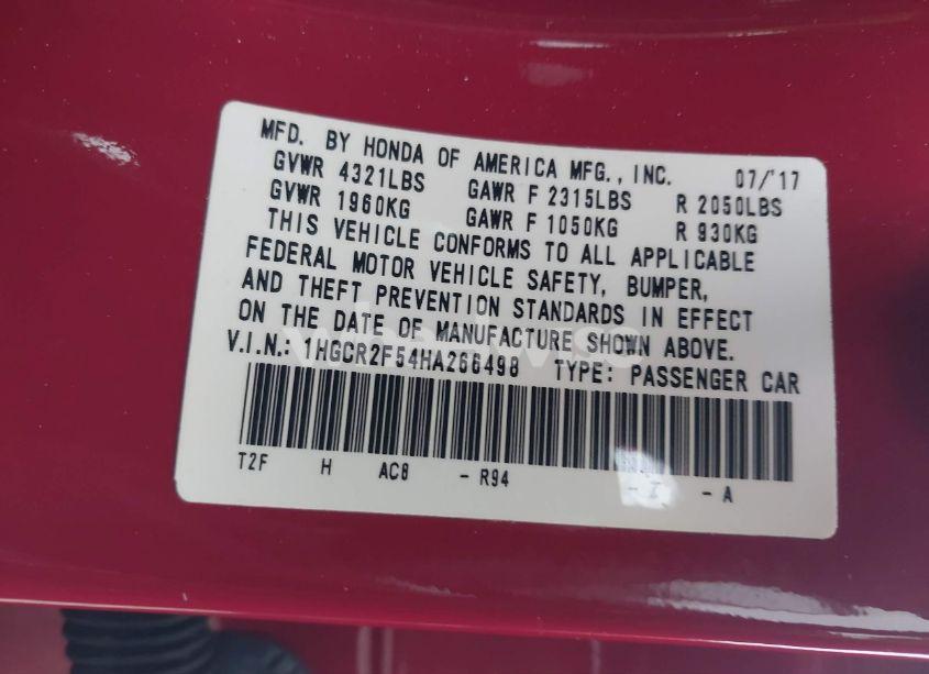 Photo 9 of 2017 Honda Accord SPORT (VIN 1HGCR2F54HA266498)