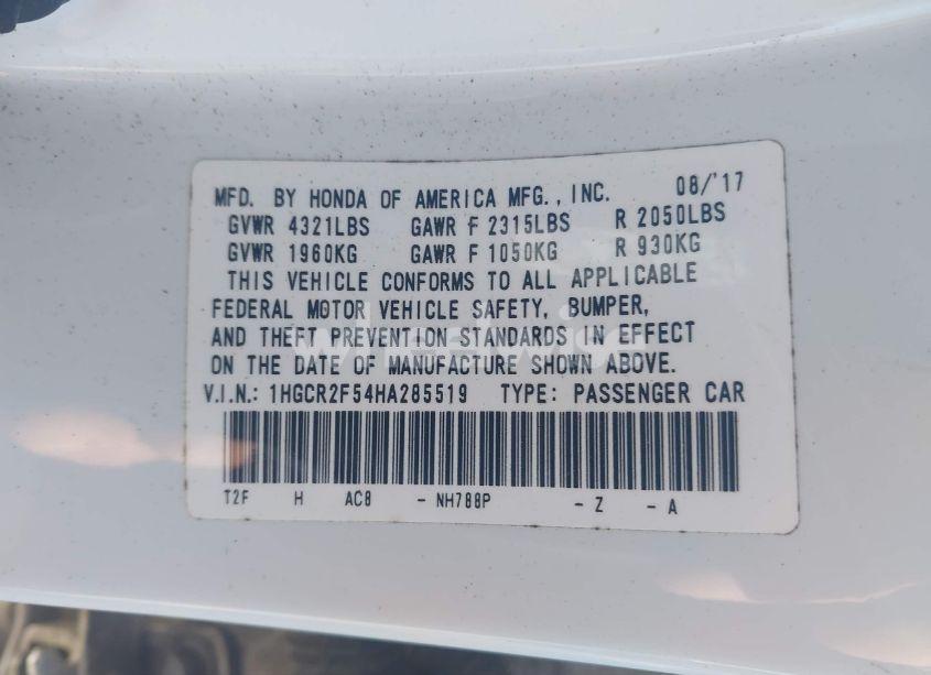 Photo 9 of 2017 Honda Accord SPORT (VIN 1HGCR2F54HA285519)